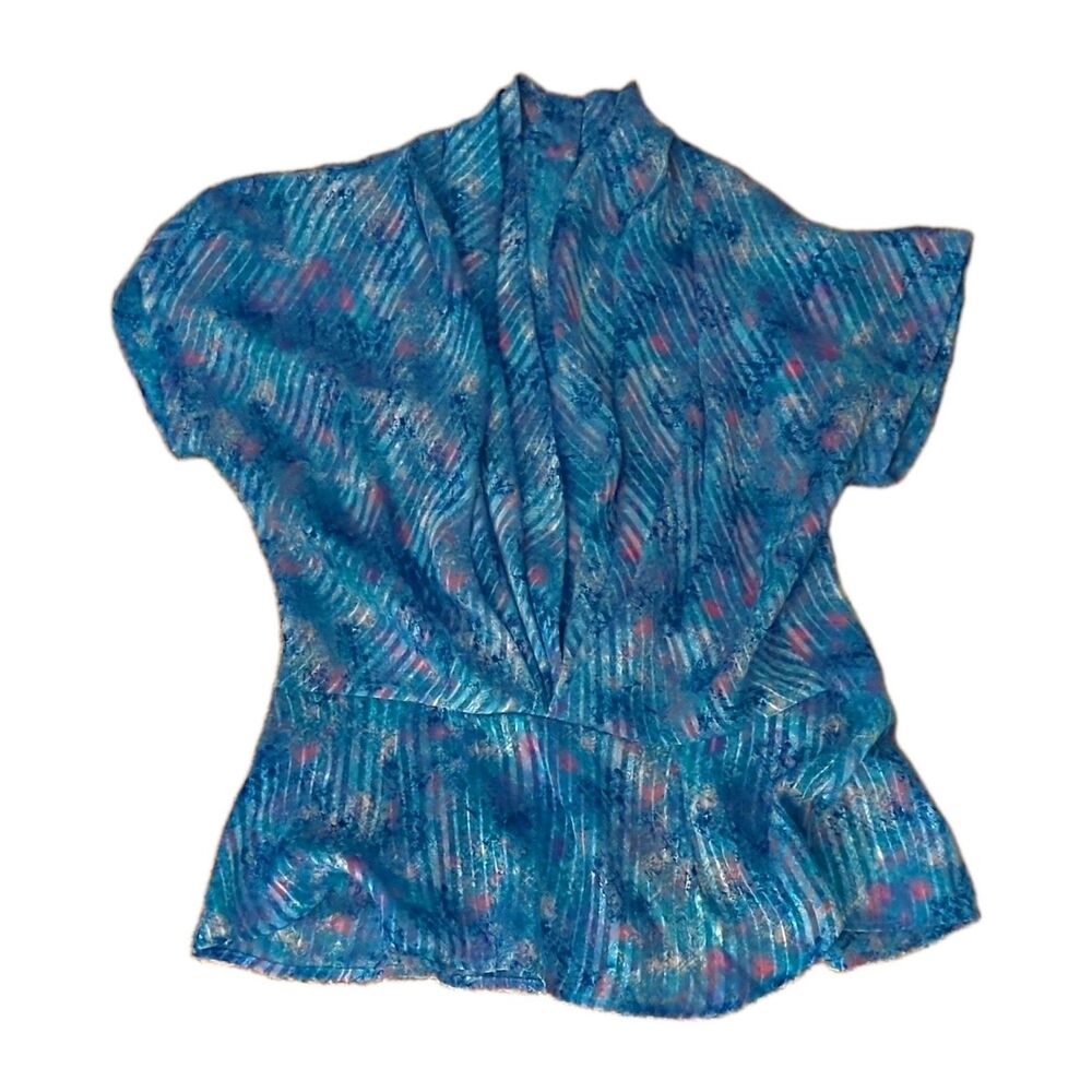 Vintage TJW Womens Blue/Pink Striped Collared Button Front Blouse Size S